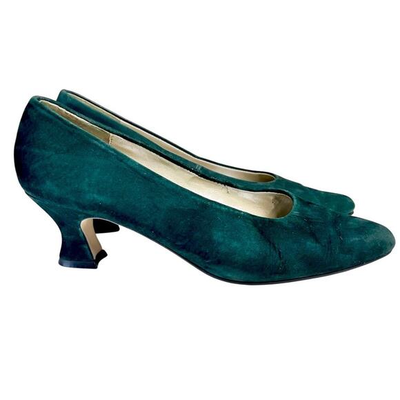 VINTAGE Emerald Green Regency Court Shoe Kitten Block Pump 7.5 Fairy Cottagecore - Picture 7 of 11